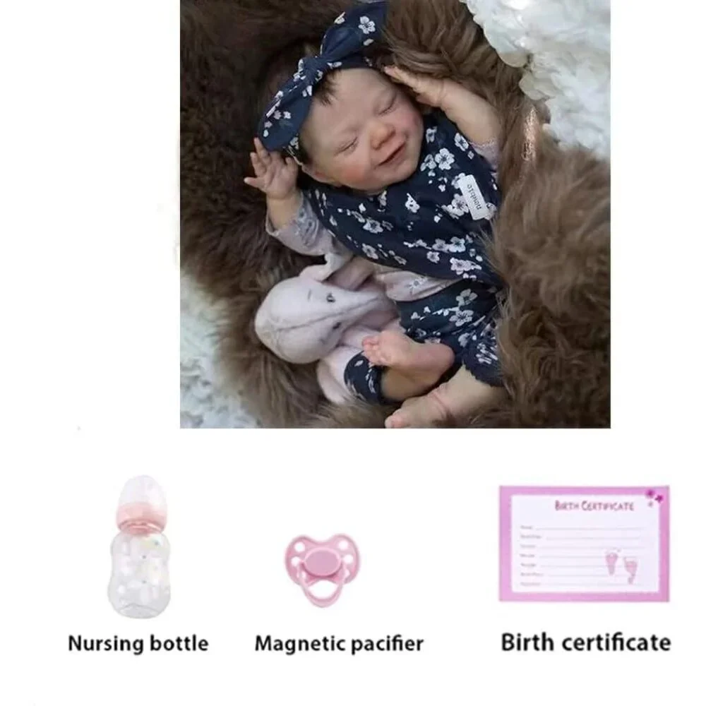 🆕18inch Full Body Silicone Vinyl Newborn Baby Poseable Limbs Blue Flower Girl